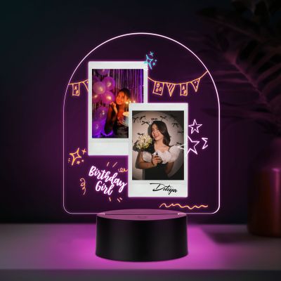 Personalized Happy Birthday Photo LED Table Lamp with 7 Color Changing Light Birthday Gift for Girlfriend, Wife, Sister & Friends